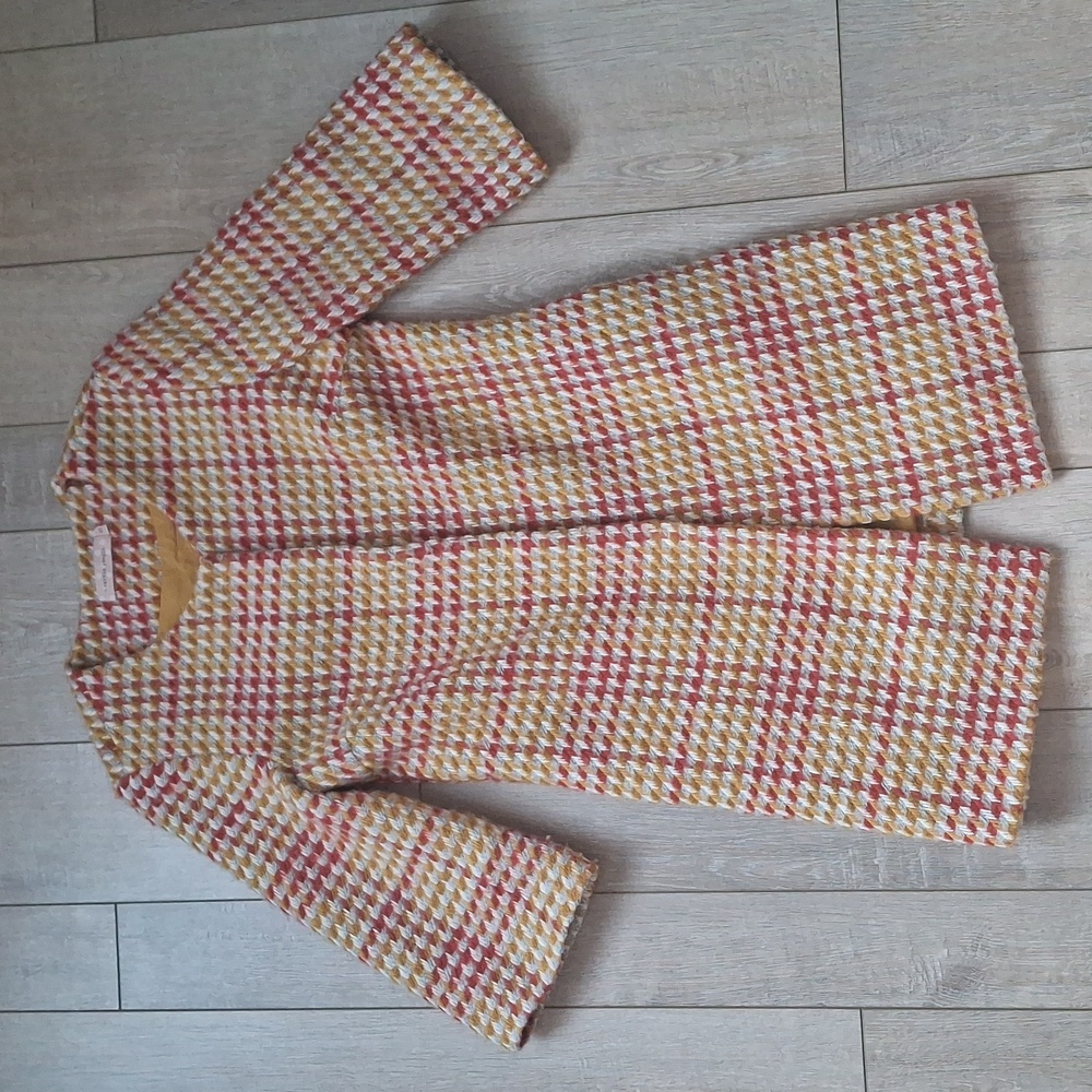 Traffic People Yellow/Red Houndstooth Coat with Elbow Length Sleeves Size XS